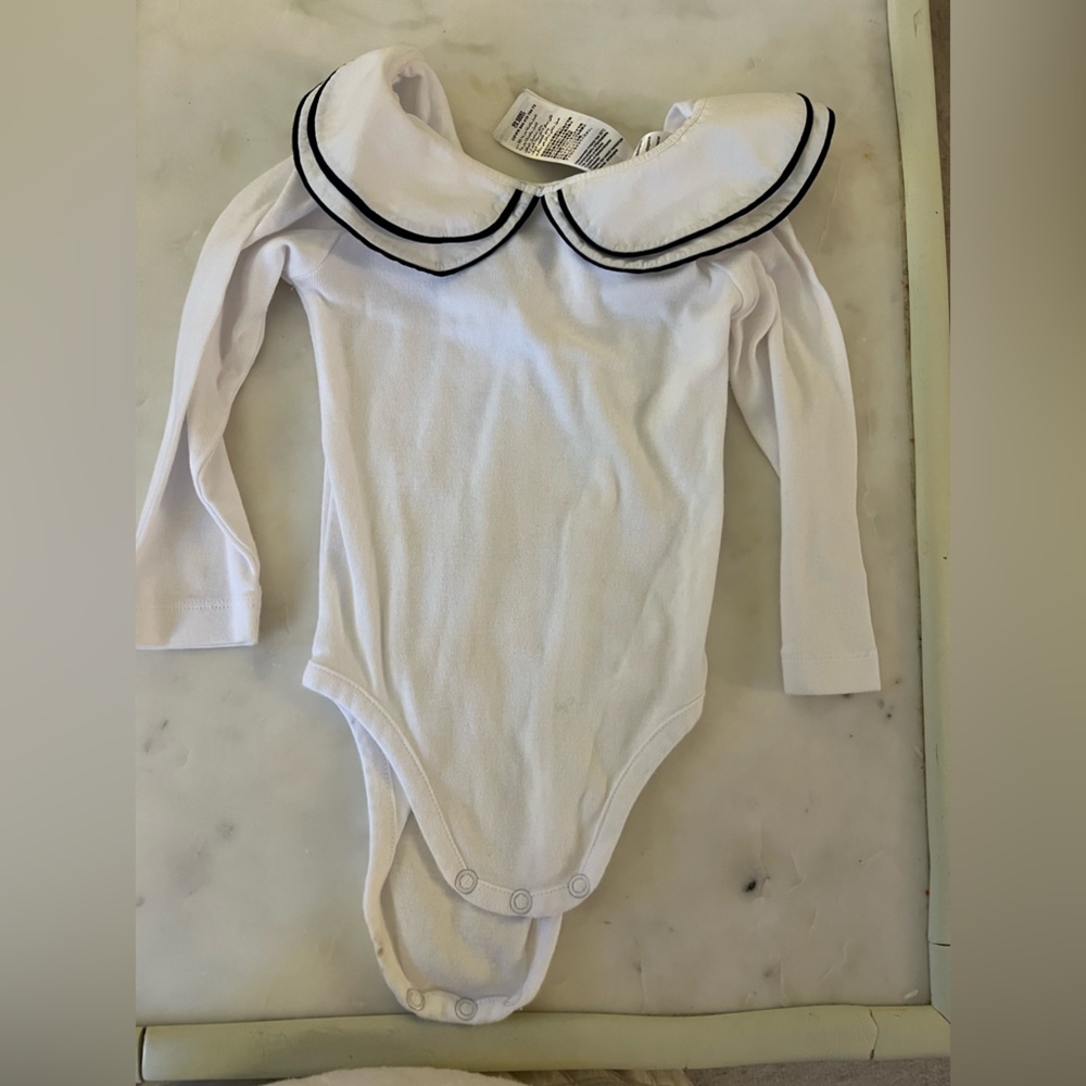 Jacadi navy trim collared long sleeve bodysuit
